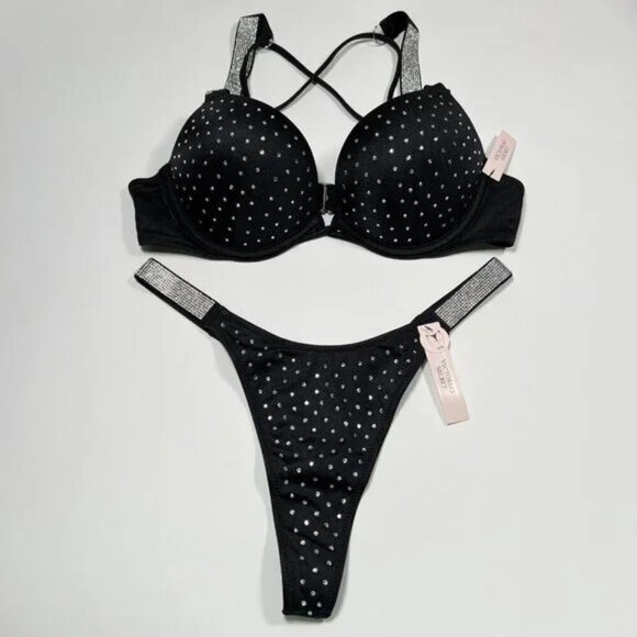 Victoria Secret 38D Bombshell Push Up Bikini Top Glam Cups Shine Strap - Picture 1 of 4